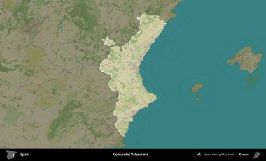 Comunitat Valenciana. İspanya 'nın idari alanı karartılmış Topografik İnsani Yardım Stili Haritasında vurgulanmış ve özetlenmiştir