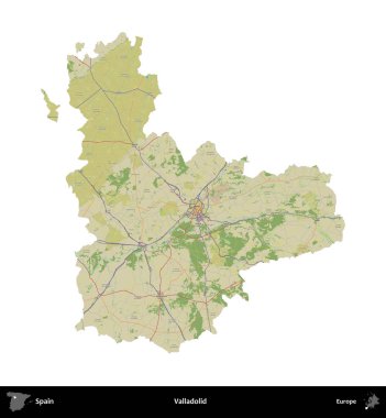 Valladolid. İspanya 'nın idari bölgesi Topografik İnsani Stil Haritasında beyaza izole edildi