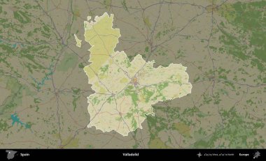 Valladolid. İspanya 'nın idari alanı karartılmış Topografik İnsani Yardım Stili Haritasında vurgulanmış ve özetlenmiştir