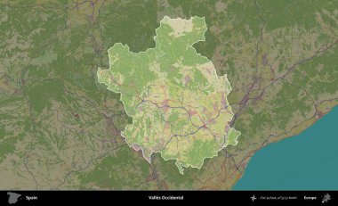 Valles Batı Yakası. İspanya 'nın idari alanı karartılmış Topografik İnsani Yardım Stili Haritasında vurgulanmış ve özetlenmiştir