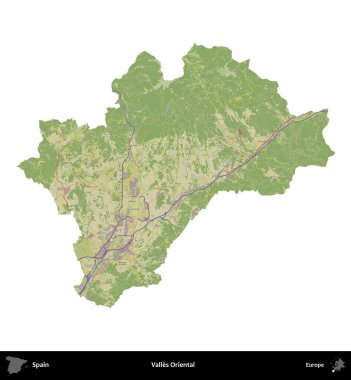 Valles Oriental. İspanya 'nın idari bölgesi Topografik İnsani Stil Haritasında beyaza izole edildi