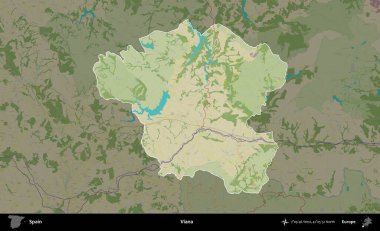 Viana. İspanya 'nın idari alanı karartılmış Topografik İnsani Yardım Stili Haritasında vurgulanmış ve özetlenmiştir