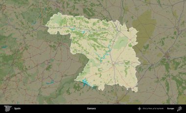 Zamora. İspanya 'nın idari alanı karartılmış Topografik İnsani Yardım Stili Haritasında vurgulanmış ve özetlenmiştir