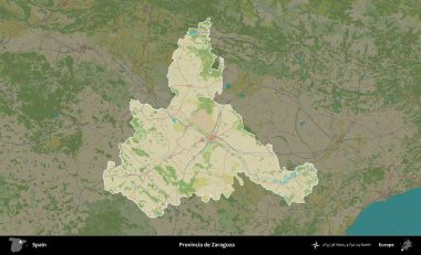 İl de Zaragoza. İspanya 'nın idari alanı karartılmış Topografik İnsani Yardım Stili Haritasında vurgulanmış ve özetlenmiştir