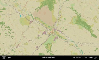 Zaragoza Belediyesi. İspanya 'nın Topografik İnsani Stil Haritası İdari Alanı