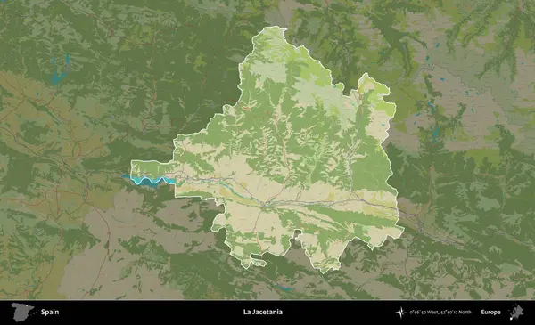 La Jacetania 'da. İspanya 'nın idari alanı karartılmış Topografik İnsani Yardım Stili Haritasında vurgulanmış ve özetlenmiştir