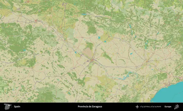 İl de Zaragoza. İspanya 'nın Topografik İnsani Stil Haritası İdari Alanı