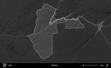 Alcantara. İspanya 'nın idari alanı belirtilmiş ve koyu gri tonlu yükseklik haritasına göre özetlenmiştir