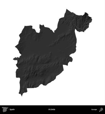Bir Limia. İspanya 'nın idari bölgesi gri ölçekli yükseklik haritasında beyaza izole edildi