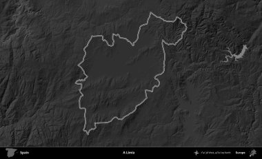 Bir Limia. İspanya 'nın idari bölgesi gri ölçekli yükseklik haritasında belirtilmiştir