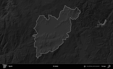 Bir Limia. İspanya 'nın idari alanı belirtilmiş ve koyu gri tonlu yükseklik haritasına göre özetlenmiştir