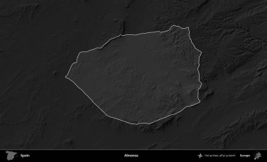Almansa. İspanya 'nın idari alanı belirtilmiş ve koyu gri tonlu yükseklik haritasına göre özetlenmiştir