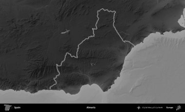 Almerya 'da. İspanya 'nın idari bölgesi gri ölçekli yükseklik haritasında belirtilmiştir
