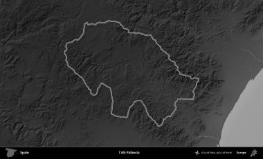 l'Alt Palancia. İspanya 'nın idari bölgesi gri ölçekli yükseklik haritasında belirtilmiştir