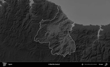 Marina Central 'da. İspanya 'nın idari alanı belirtilmiş ve koyu gri tonlu yükseklik haritasına göre özetlenmiştir