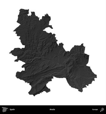Anoia. İspanya 'nın idari bölgesi gri ölçekli yükseklik haritasında beyaza izole edildi