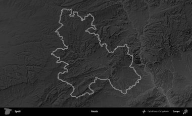 Anoia. İspanya 'nın idari bölgesi gri ölçekli yükseklik haritasında belirtilmiştir