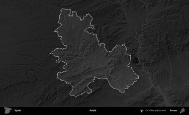 Anoia. İspanya 'nın idari alanı belirtilmiş ve koyu gri tonlu yükseklik haritasına göre özetlenmiştir