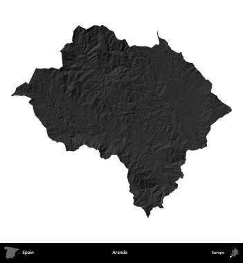 Aranda. İspanya 'nın idari bölgesi gri ölçekli yükseklik haritasında beyaza izole edildi