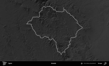 Aranda. İspanya 'nın idari bölgesi gri ölçekli yükseklik haritasında belirtilmiştir