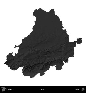 Avila. İspanya 'nın idari bölgesi gri ölçekli yükseklik haritasında beyaza izole edildi