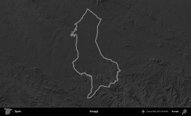 Azuaga. İspanya 'nın idari bölgesi gri ölçekli yükseklik haritasında belirtilmiştir
