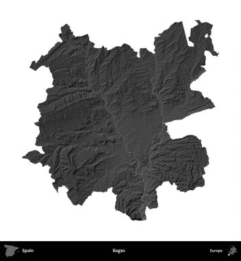Kafesler. İspanya 'nın idari bölgesi gri ölçekli yükseklik haritasında beyaza izole edildi