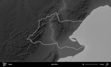 Baix Ebre. İspanya 'nın idari bölgesi gri ölçekli yükseklik haritasında belirtilmiştir