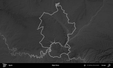 Bajo Cinca. İspanya 'nın idari bölgesi gri ölçekli yükseklik haritasında belirtilmiştir