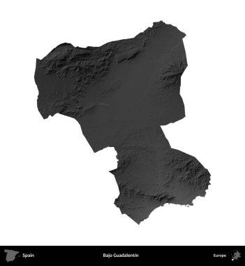 Bajo Guadalentin. İspanya 'nın idari bölgesi gri ölçekli yükseklik haritasında beyaza izole edildi