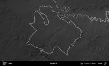 Bajo Martin. İspanya 'nın idari bölgesi gri ölçekli yükseklik haritasında belirtilmiştir