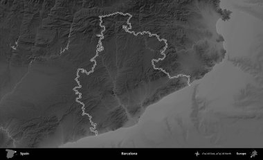 Barselona 'da. İspanya 'nın idari bölgesi gri ölçekli yükseklik haritasında belirtilmiştir