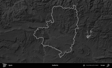 Irunerria. İspanya 'nın idari bölgesi gri ölçekli yükseklik haritasında belirtilmiştir