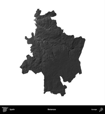 Betanzo 'lar. İspanya 'nın idari bölgesi gri ölçekli yükseklik haritasında beyaza izole edildi