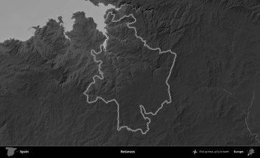 Betanzo 'lar. İspanya 'nın idari bölgesi gri ölçekli yükseklik haritasında belirtilmiştir