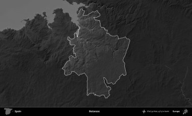 Betanzo 'lar. İspanya 'nın idari alanı belirtilmiş ve koyu gri tonlu yükseklik haritasına göre özetlenmiştir