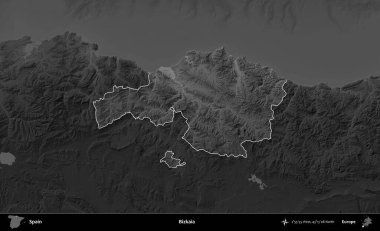 Bizkaia. İspanya 'nın idari alanı belirtilmiş ve koyu gri tonlu yükseklik haritasına göre özetlenmiştir