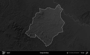 Campo de Borja 'da. İspanya 'nın idari alanı belirtilmiş ve koyu gri tonlu yükseklik haritasına göre özetlenmiştir