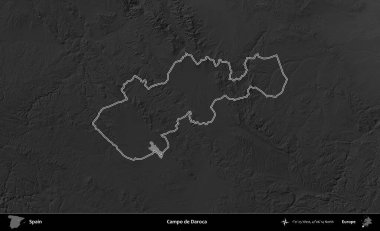 Campo de Daroca 'da. İspanya 'nın idari bölgesi gri ölçekli yükseklik haritasında belirtilmiştir