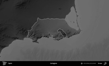 Cartagena 'da. İspanya 'nın idari alanı belirtilmiş ve koyu gri tonlu yükseklik haritasına göre özetlenmiştir