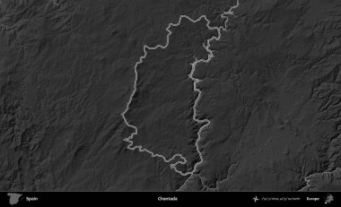 Chantada. İspanya 'nın idari bölgesi gri ölçekli yükseklik haritasında belirtilmiştir