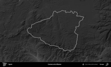 Comarca de Alhama. İspanya 'nın idari bölgesi gri ölçekli yükseklik haritasında belirtilmiştir