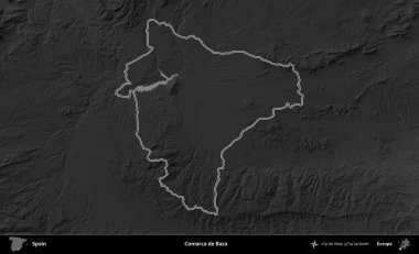 Comarca de Baza. İspanya 'nın idari bölgesi gri ölçekli yükseklik haritasında belirtilmiştir