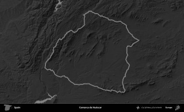 Comarca de Huescar. İspanya 'nın idari bölgesi gri ölçekli yükseklik haritasında belirtilmiştir