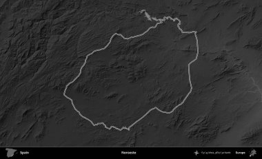Noroeste. İspanya 'nın idari bölgesi gri ölçekli yükseklik haritasında belirtilmiştir