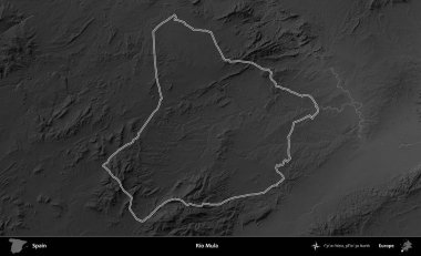 Rio Mula. İspanya 'nın idari bölgesi gri ölçekli yükseklik haritasında belirtilmiştir