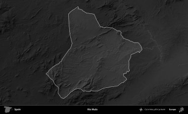 Rio Mula. İspanya 'nın idari alanı belirtilmiş ve koyu gri tonlu yükseklik haritasına göre özetlenmiştir
