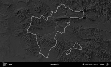Zangozerria. İspanya 'nın idari bölgesi gri ölçekli yükseklik haritasında belirtilmiştir