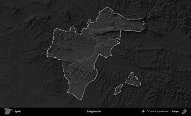 Zangozerria. İspanya 'nın idari alanı belirtilmiş ve koyu gri tonlu yükseklik haritasına göre özetlenmiştir