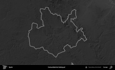 Calatayud yoldaşı. İspanya 'nın idari bölgesi gri ölçekli yükseklik haritasında belirtilmiştir
